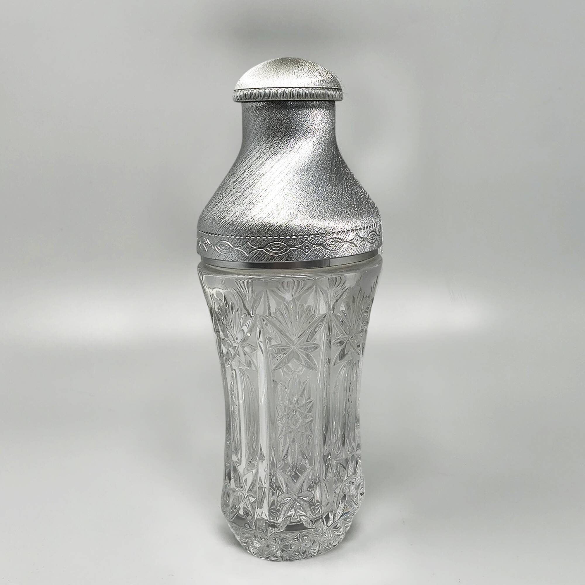 1960s Italian Mid-Century Cut Crystal & Brushed Metal Cocktail Set by Arir