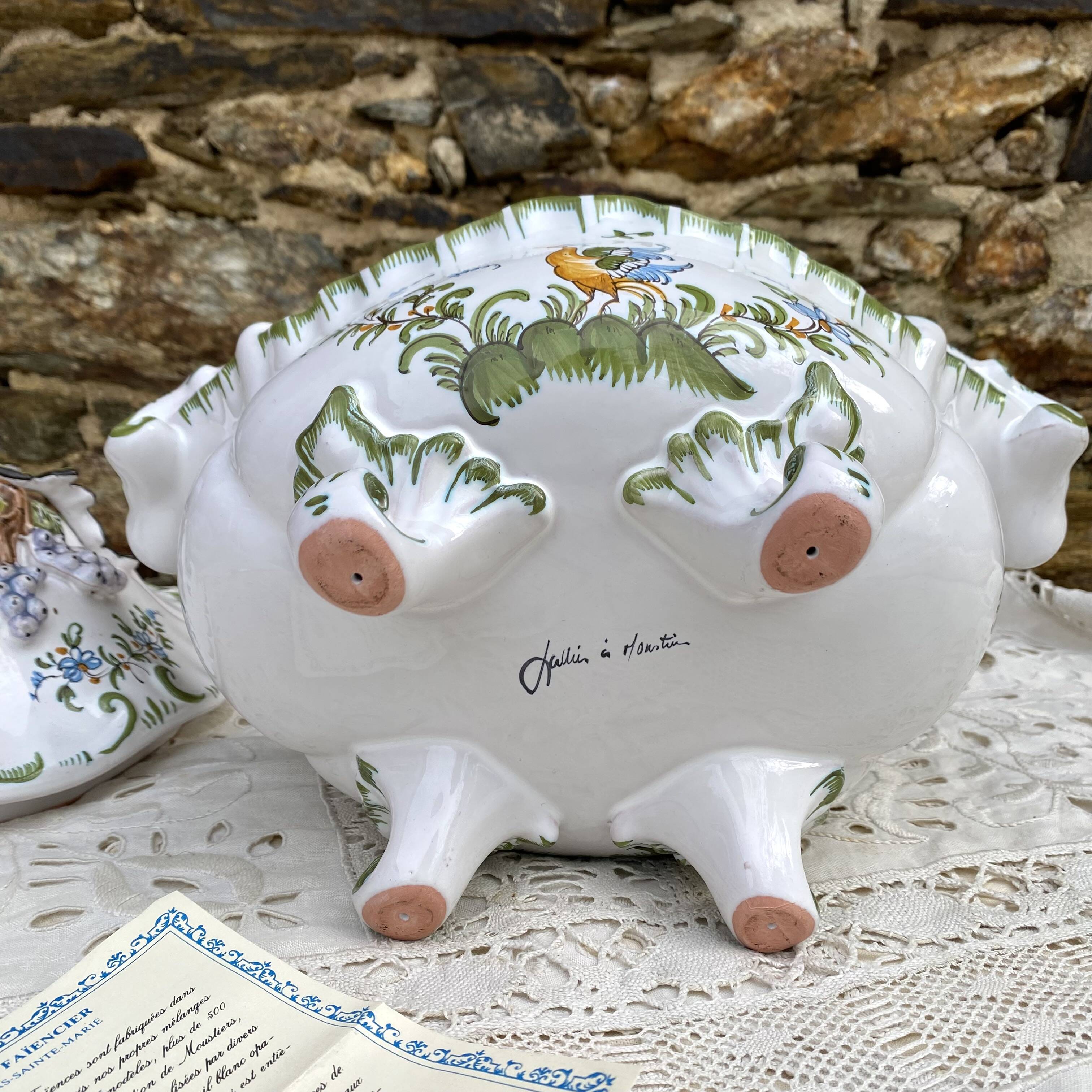 Hand-decorated earthenware soup tureen, Lallier Pottery