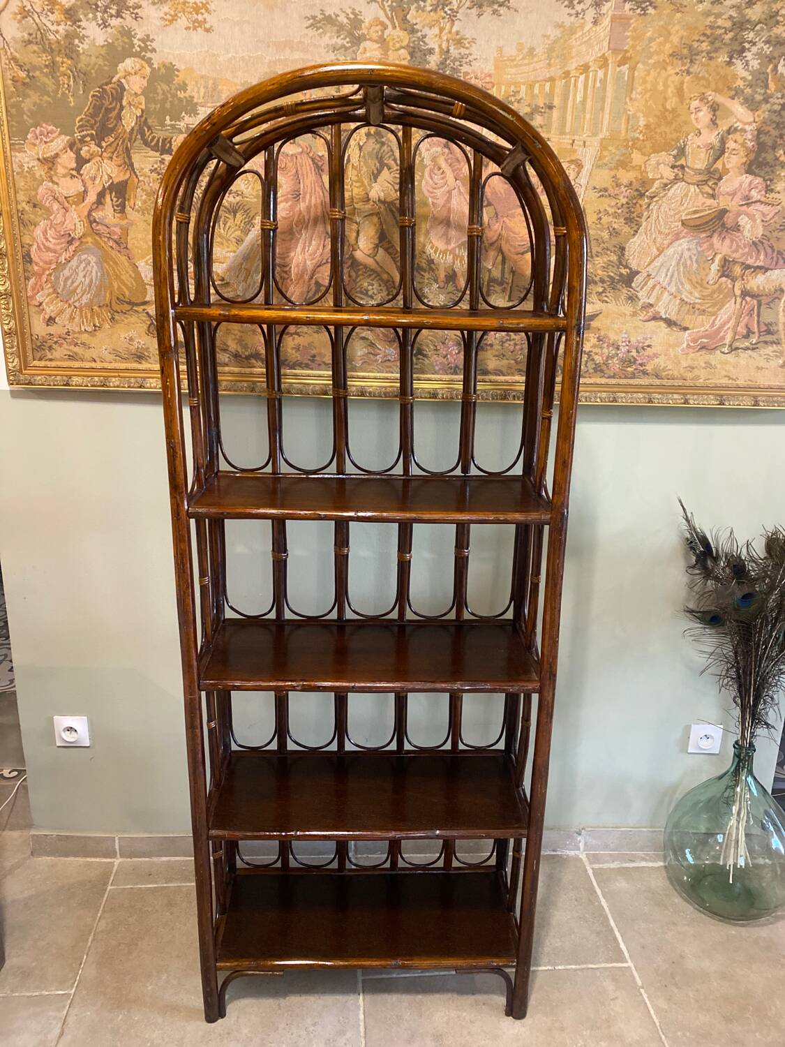 Étagère bibliothèque en rotin vintage