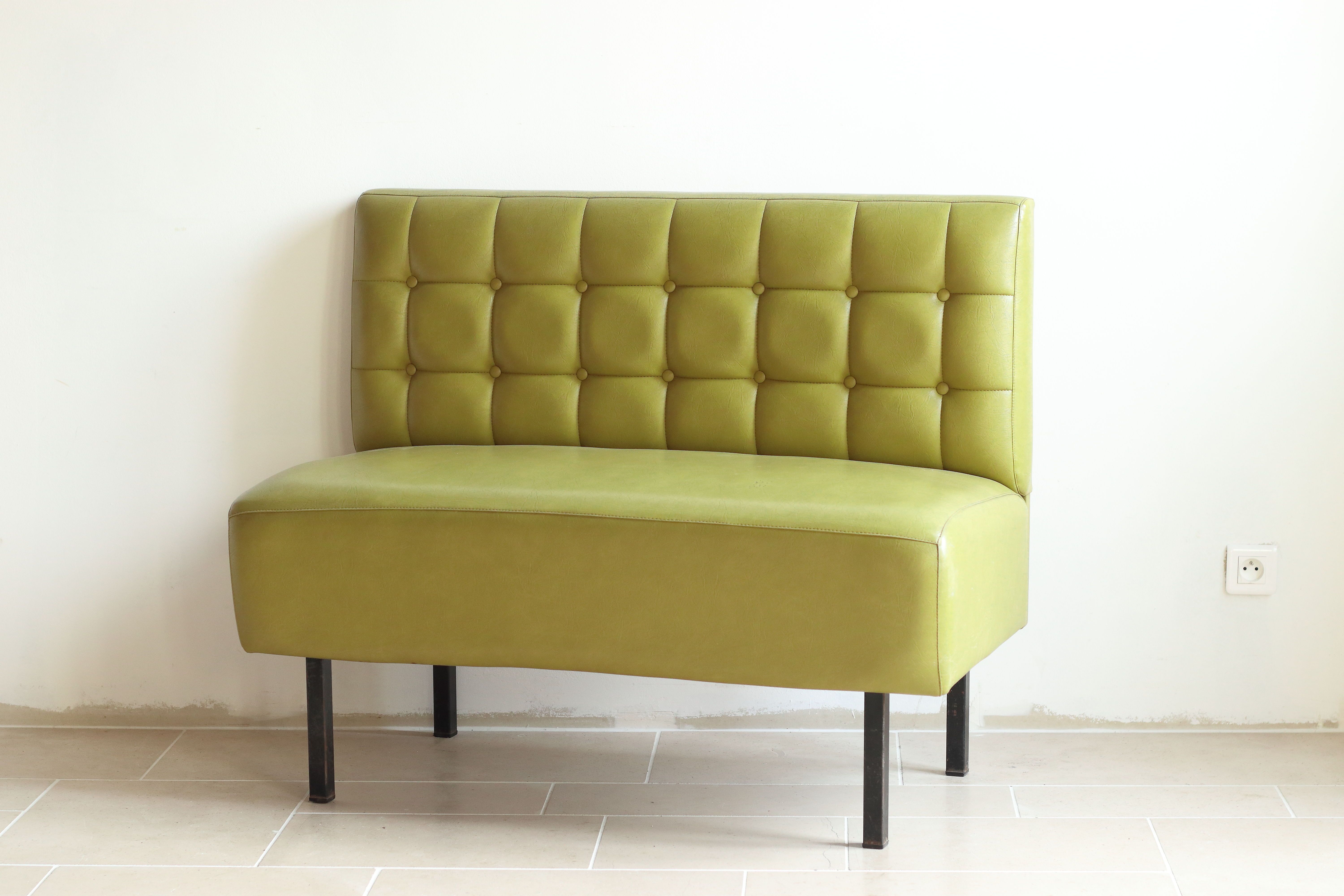Bench padded bistro in khaki green leatherette 50/60