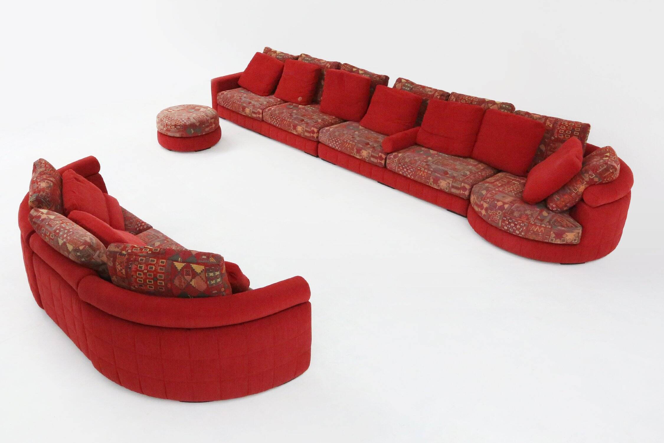 Modular Sofa in Red and Patterned Upholstery by Roche Bobois, France 1980s