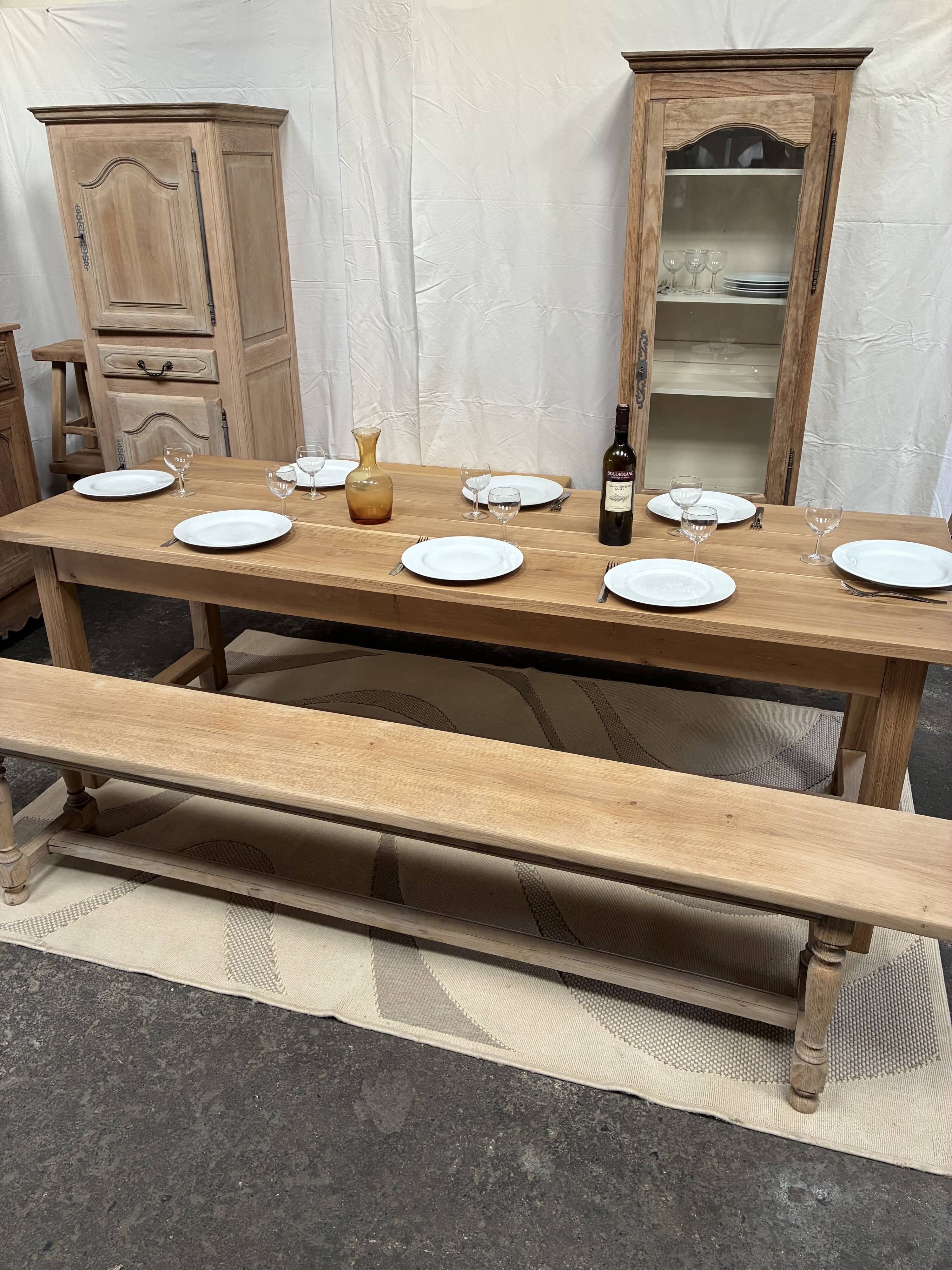 Solid oak farmhouse table with drawer