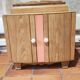 wood and marble bedside table revamped in terracotta