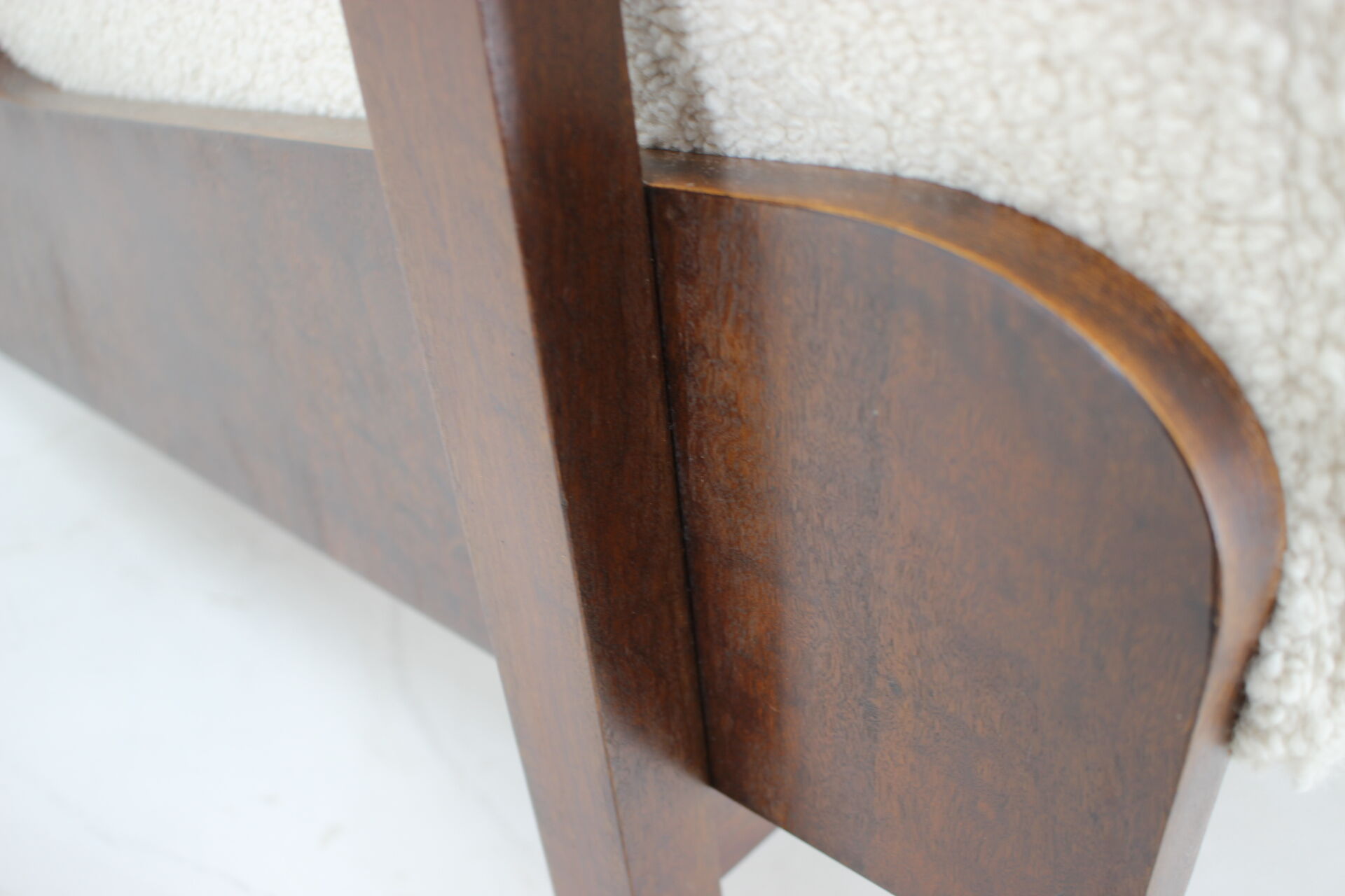 1940s large wing chair in wool boucle, restored