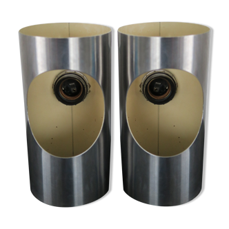 Pairs Wall lamps vintage 1970 Stainless steel satin
