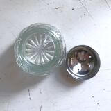 4-piece salt shaker, pepper and mustard set with spoon in stainless steel basket