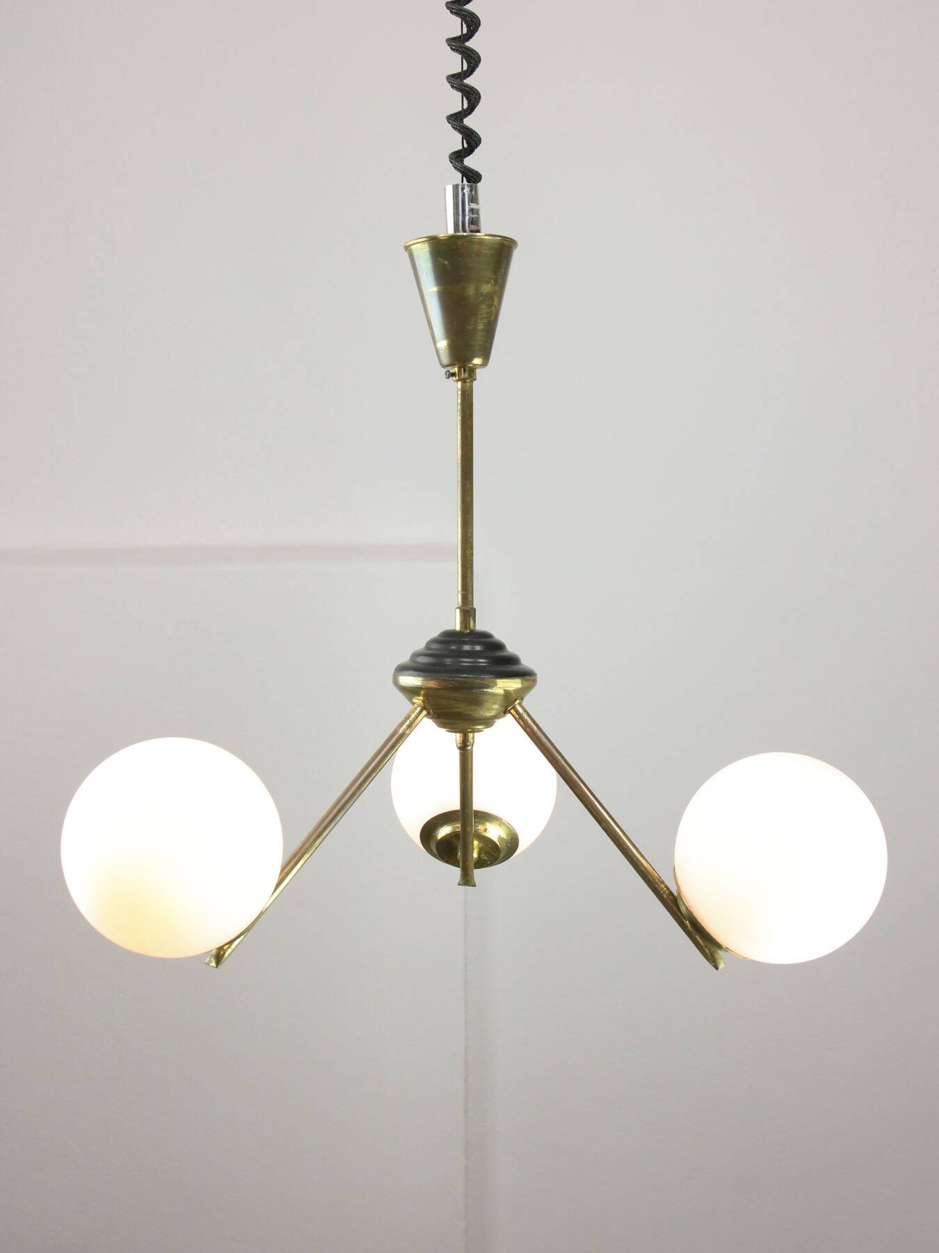 Art Deco Italian Brass and Opaline Chandelier
