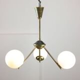 Lustre Art Déco en laiton et opaline italien