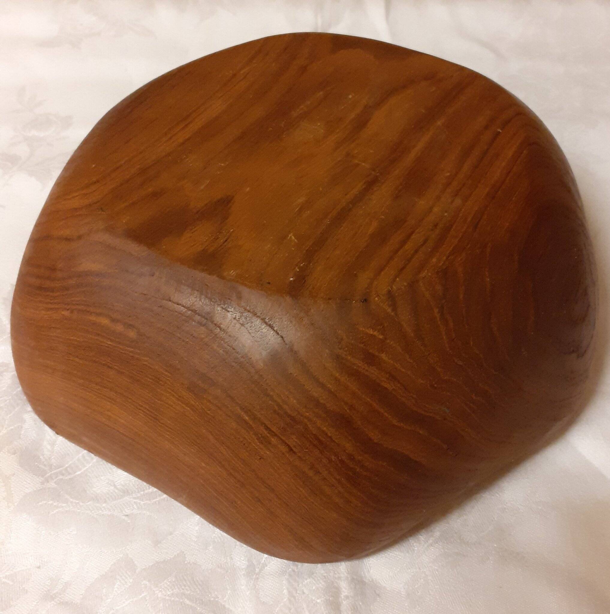 vintage salad bowl in solid teak, Scandinavian design, free form