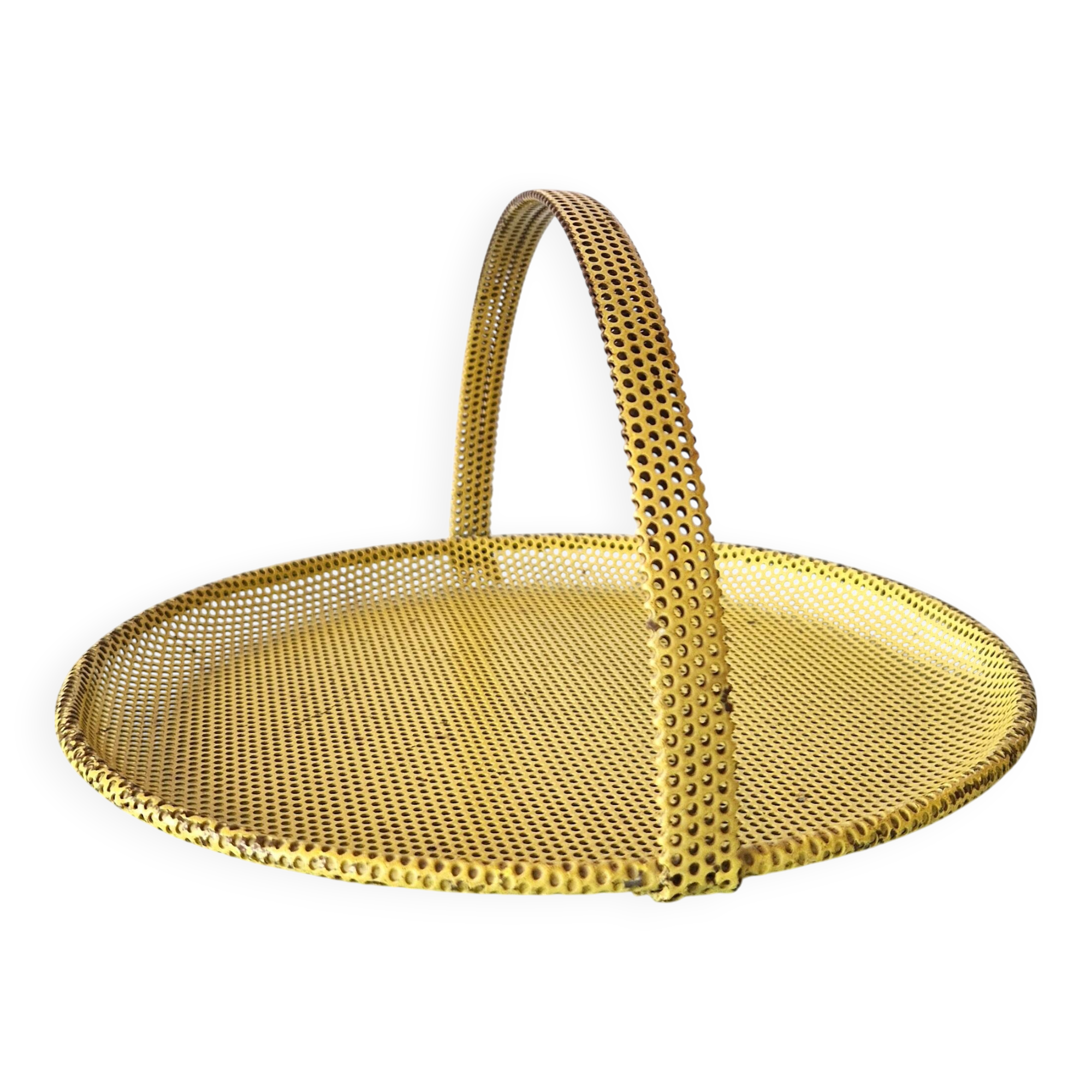 Yellow perforated metal bonbonniere by Mathieu Matégot, France 1950's