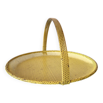 Bonbonnière en métal perforé jaune par Mathieu Matégot, France années 1950