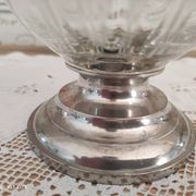 Old water decanter in curved glass and tin Art Nouveau style