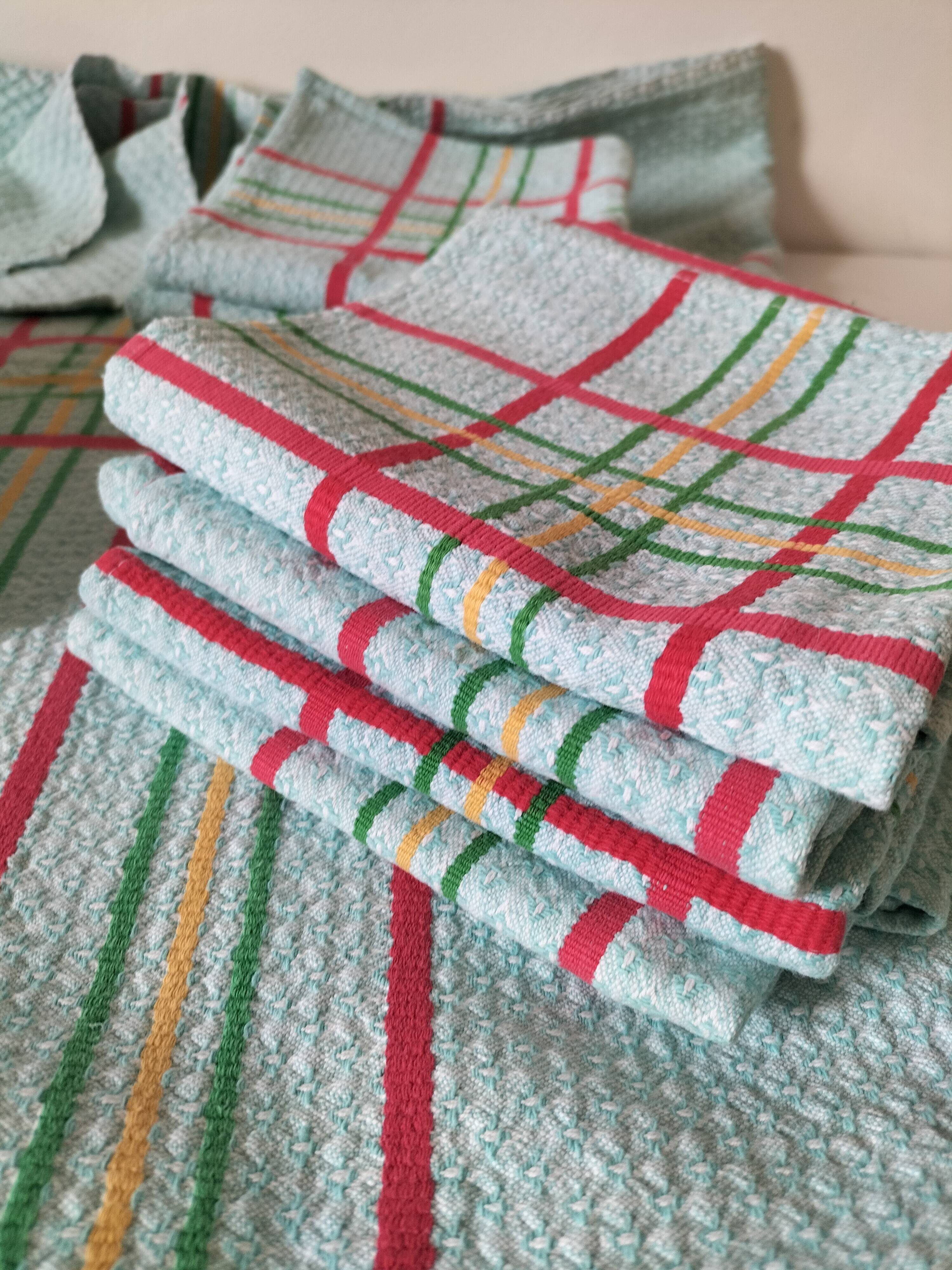 Ensemble nappe et 11 serviettes coton damassé vintage