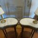 Pair of Antique Louis XVI Style Bean-Shaped Bedside Tables - Marble Top