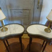 Pair of Antique Louis XVI Style Bean-Shaped Bedside Tables - Marble Top