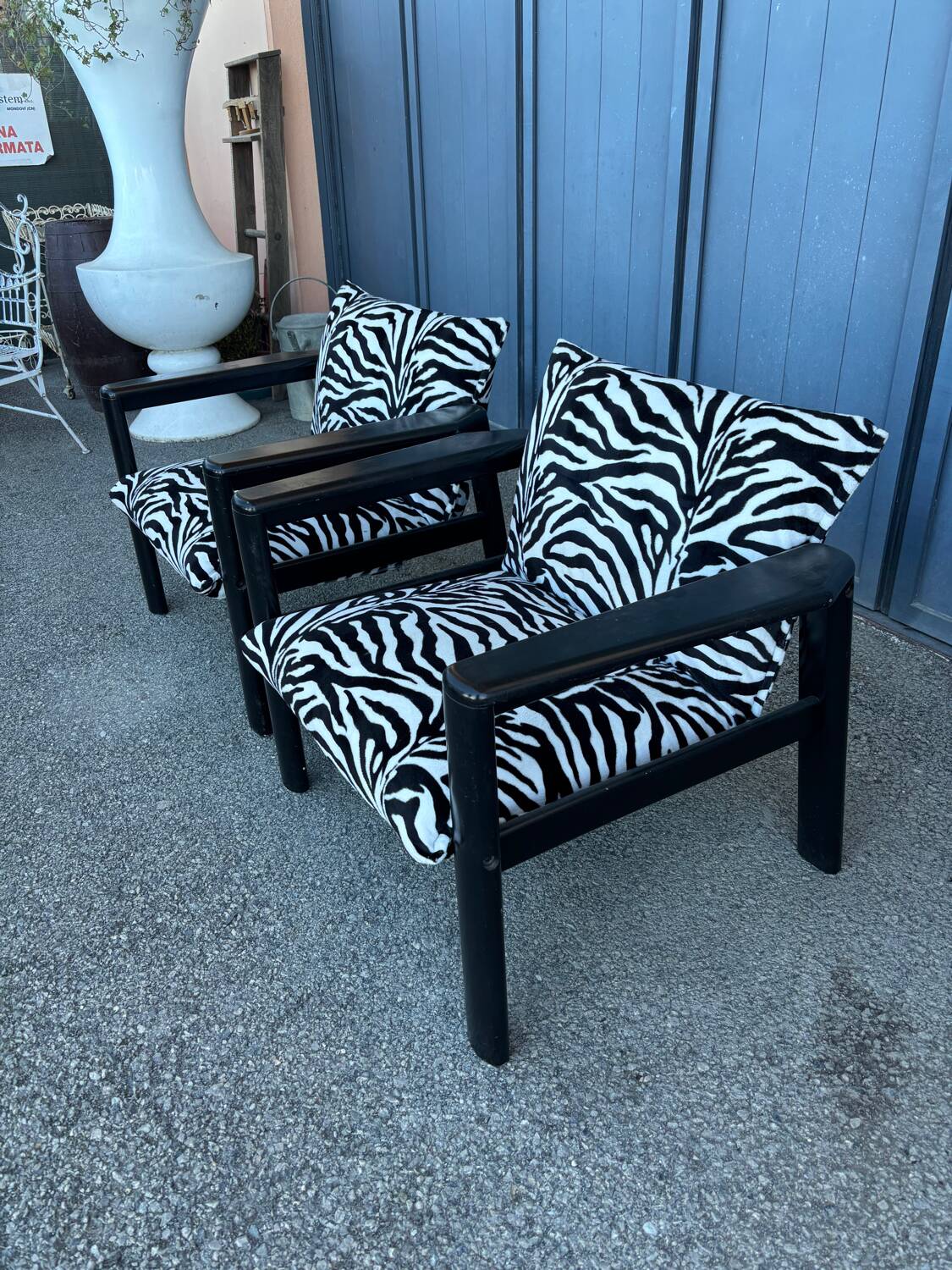 Pair of vintage zebra armchairs – 80s design spirit