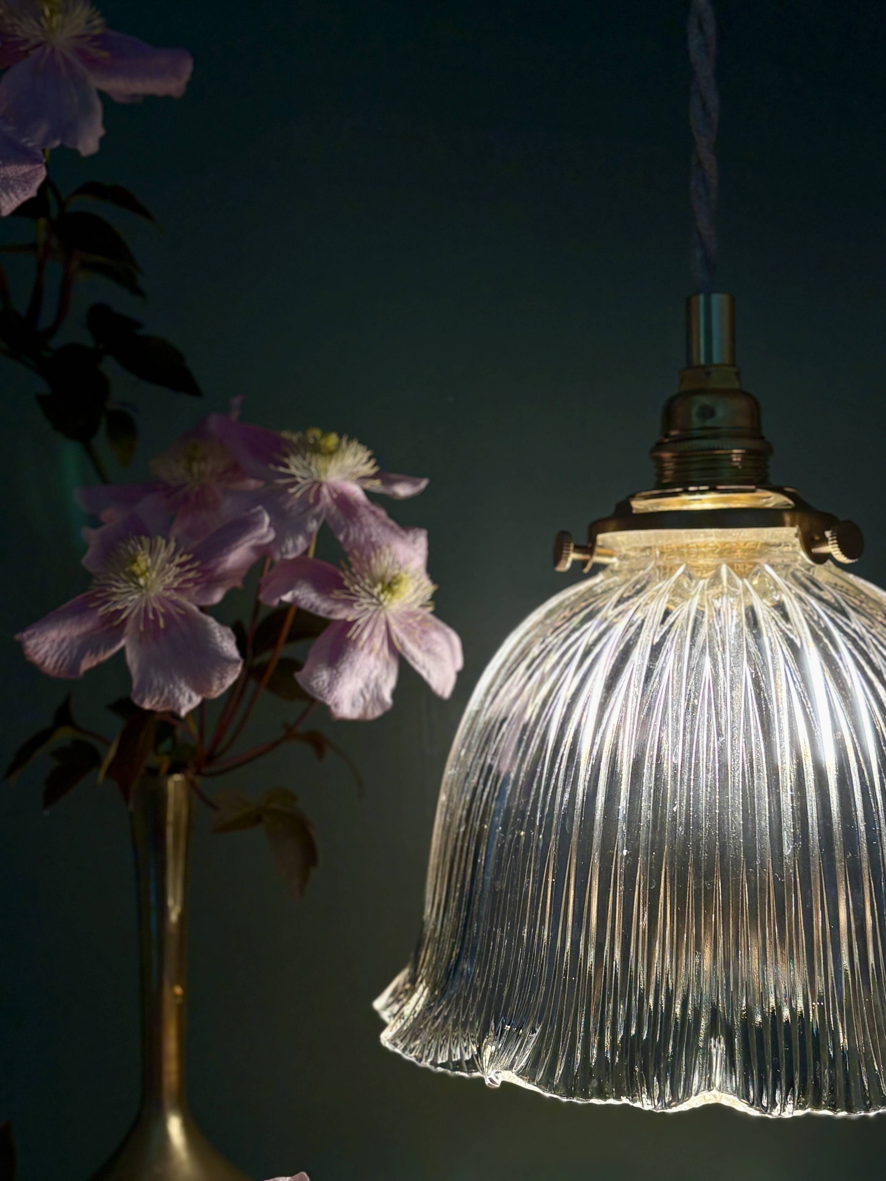 Vintage glass holophane pendant light