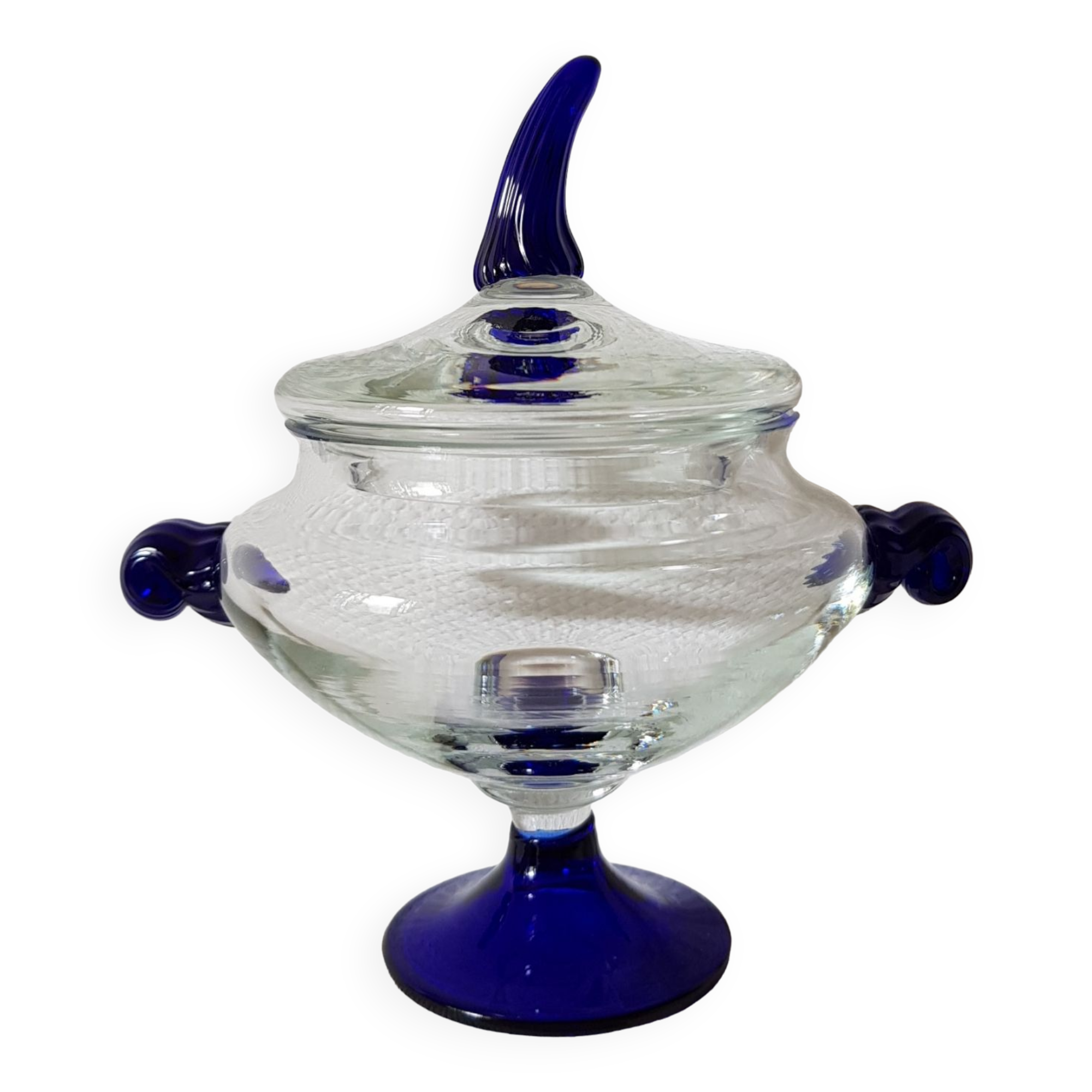 Plat de bonbonnière Cristal de Paris avec des détails bleu cobalt