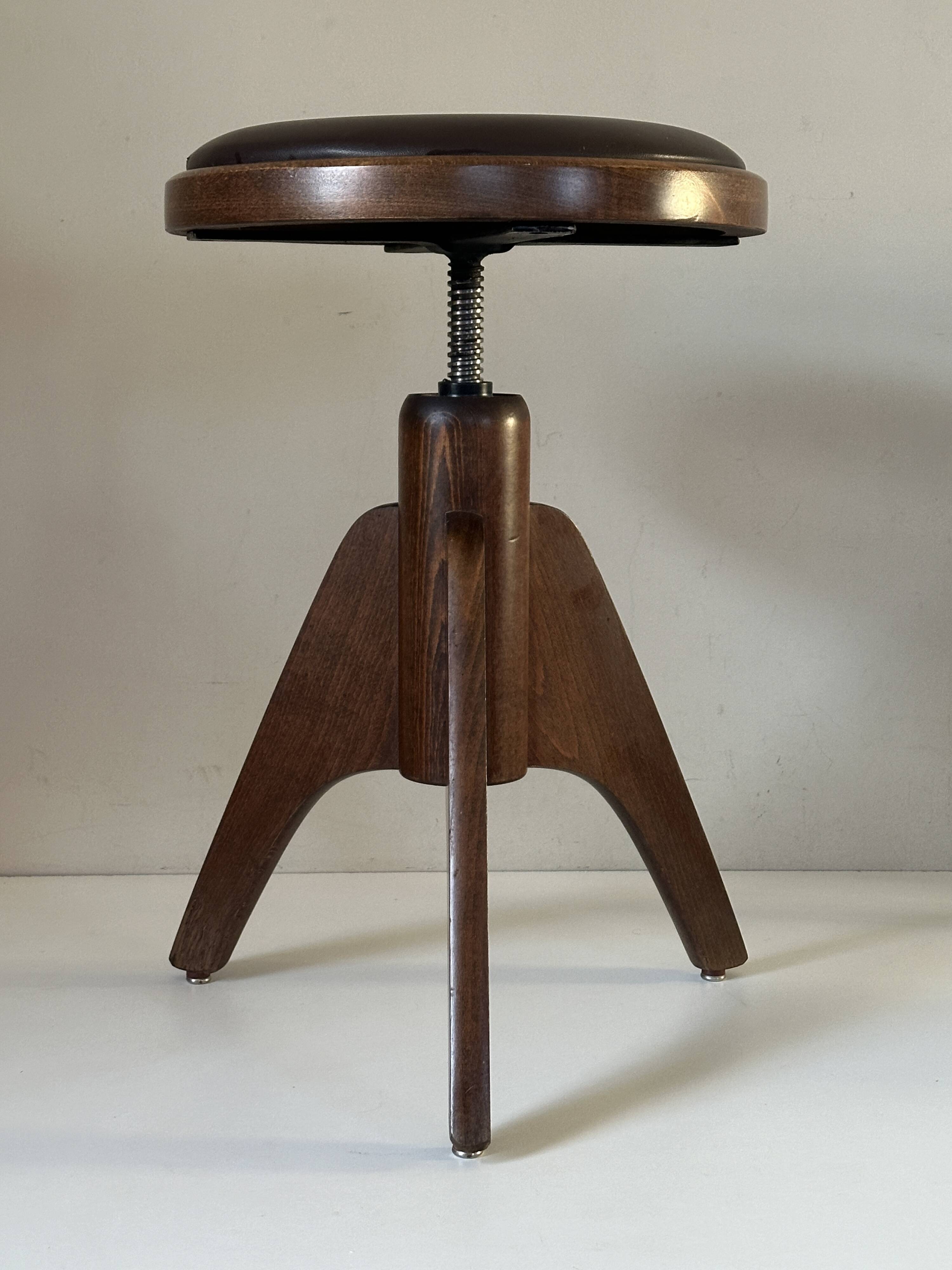 Vintage 60s tripod oak stool
