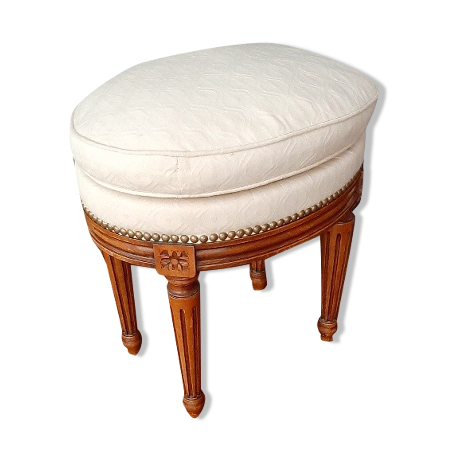 Louis XVI Style oval pouf with upholsterer seat cushion