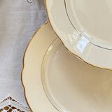 Set of 6 cream and gold colored flat plates Digoin Sarreguemines vintage ACC-7156