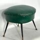 Vintage Italian green leatherette pouf with brass feet from 50s