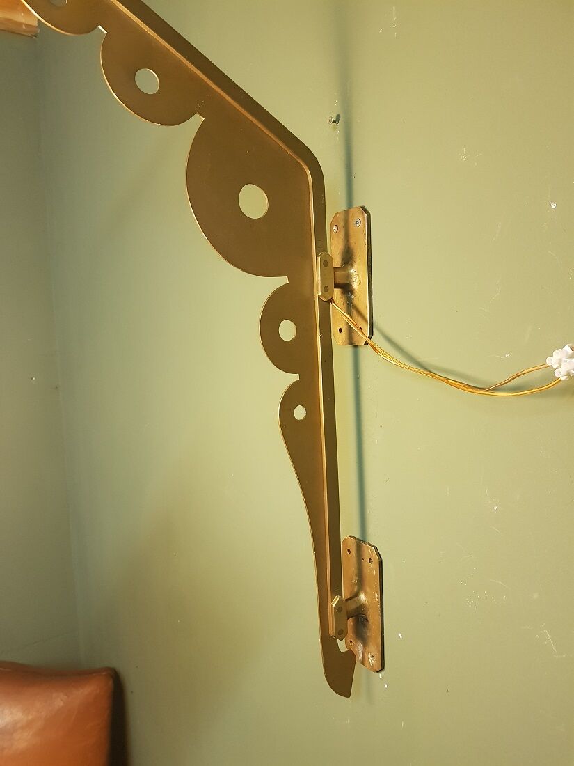 Early 20th century art deco wall lamp with brass bracket and opaline glass shade