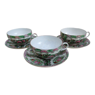 Trois tasses et 3 sous tasses anciennes Chine porcelaine fine