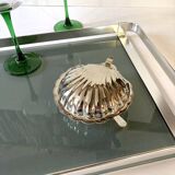 Beurrier coquillage en métal argenté, années 1950