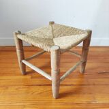 Vintage low stool 60s straw seat