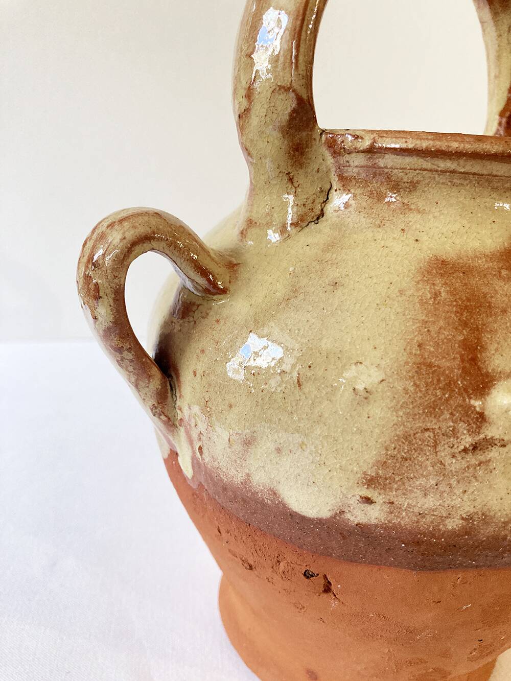 Antique Provençal jug / goat in red stoneware with yellow enamel