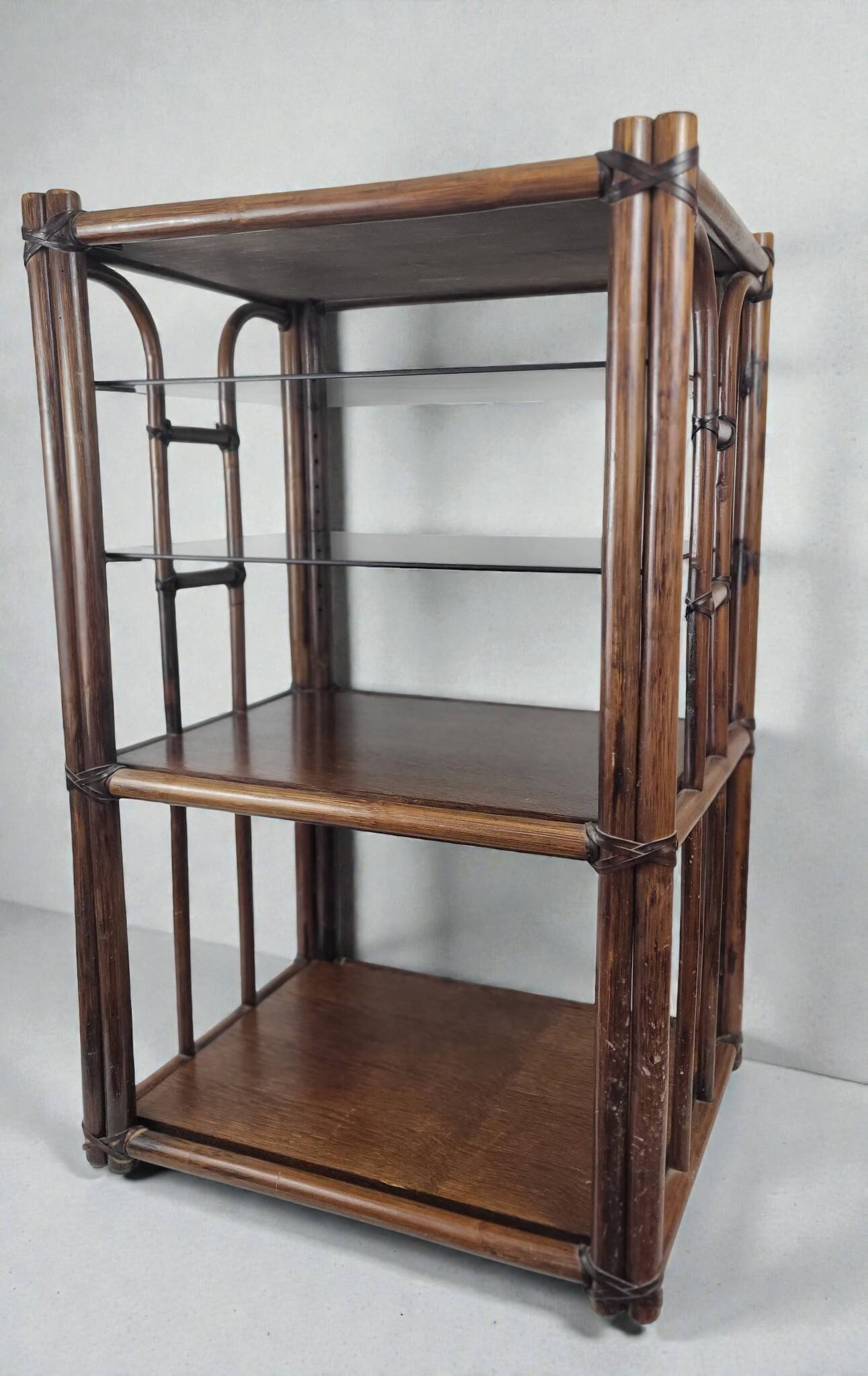 Bamboo shelf with smoked glass, 1970s