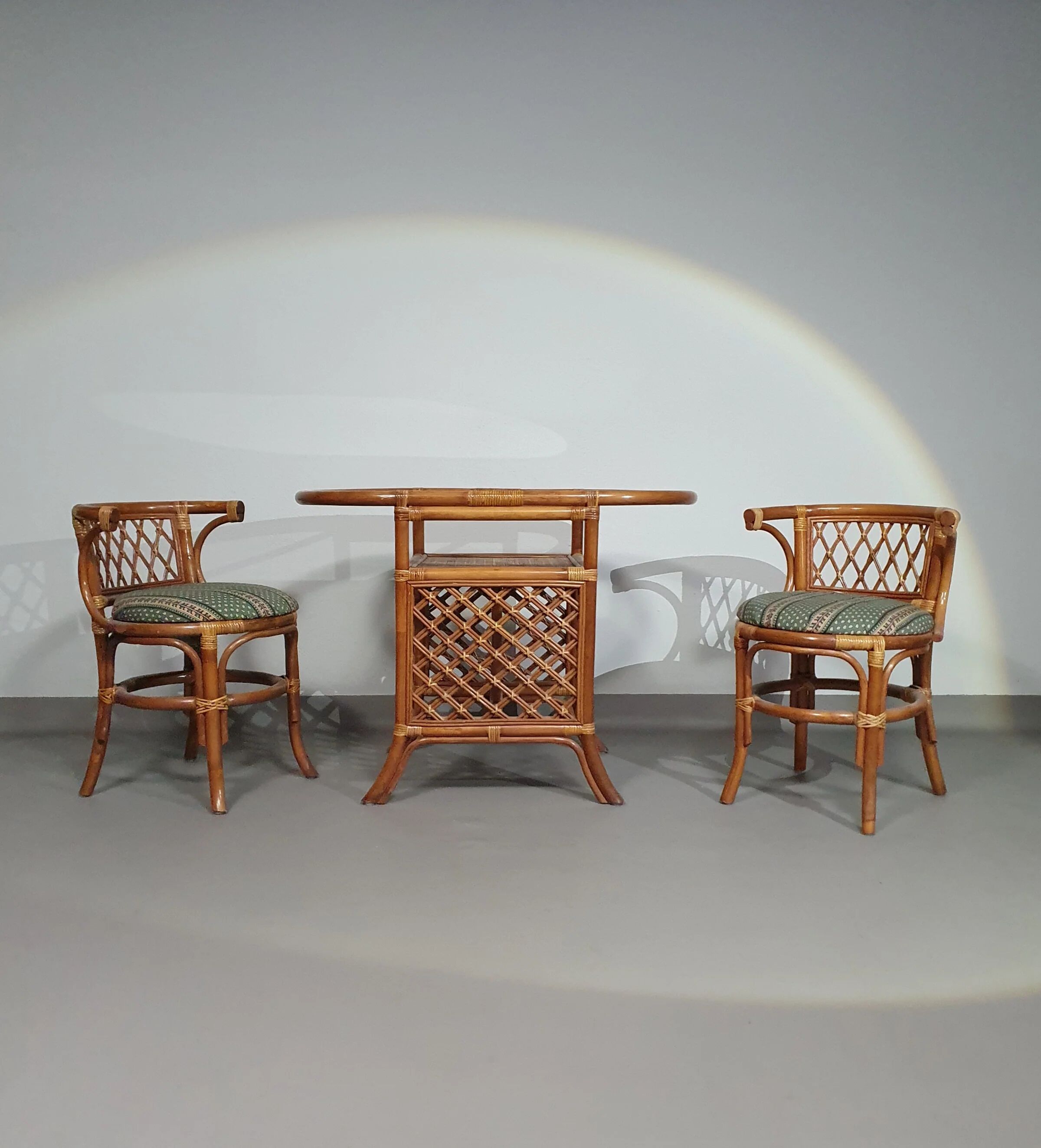 Rattan / bamboo balcony side table / chairs set 1970s