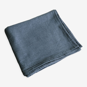 Washed linen tablecloth salt blue