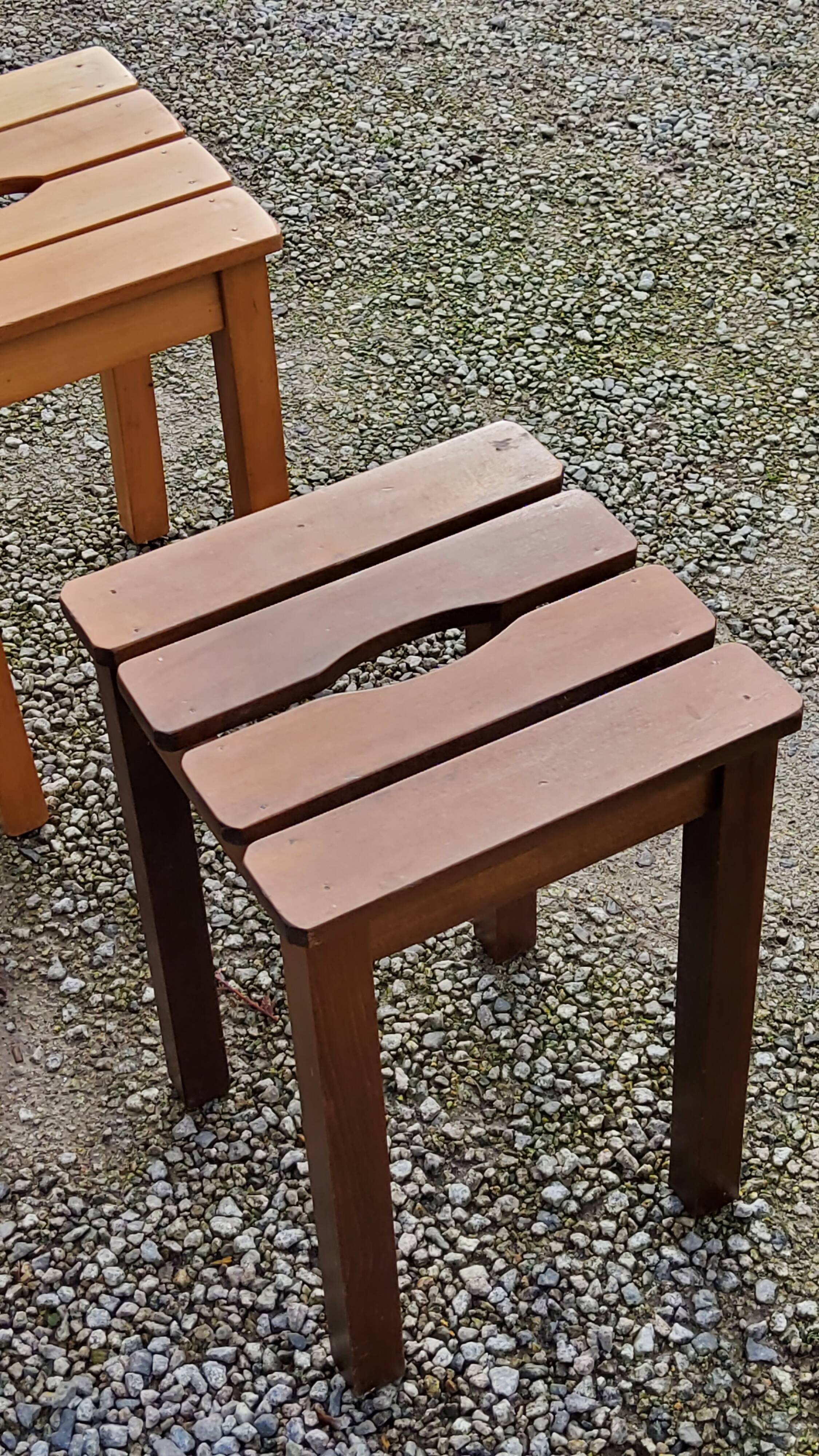 Set of 4 vintage stools in solid beech with slats