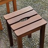 Set of 4 vintage stools in solid beech with slats