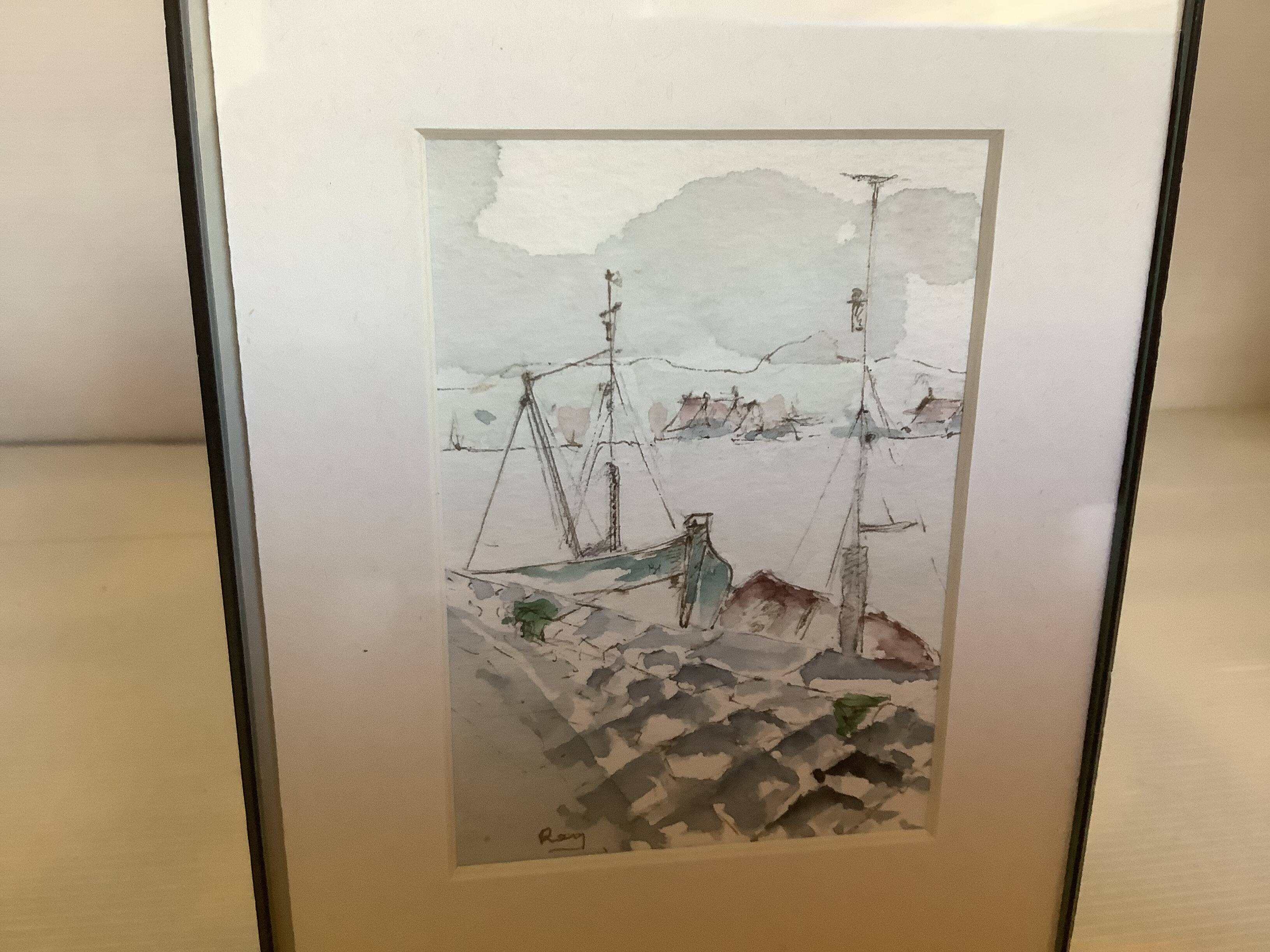 Small signed watercolor marine painting