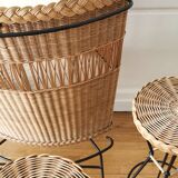 Bar and its 2 rattan stools, 1950
