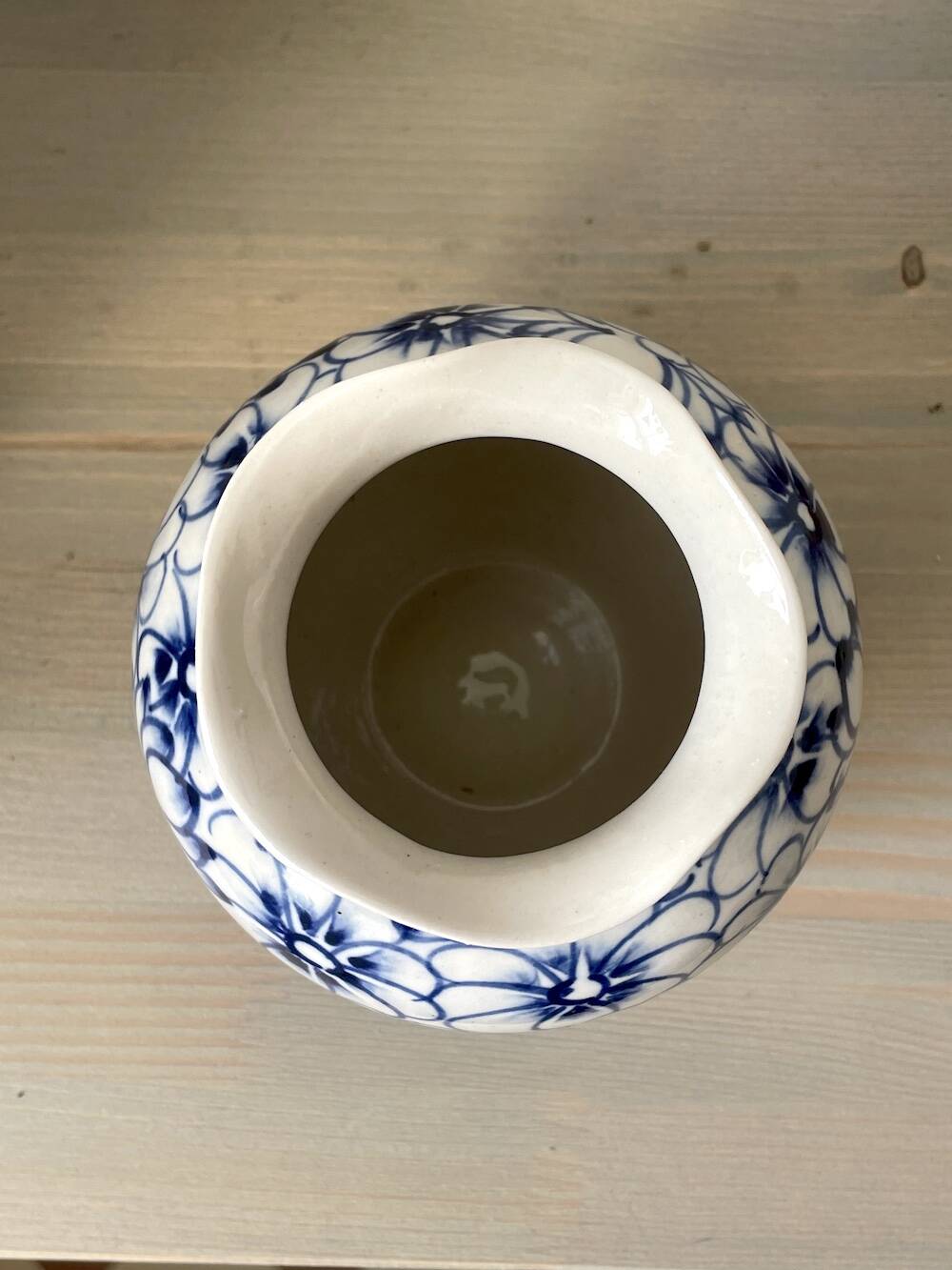 White and blue ceramic vase