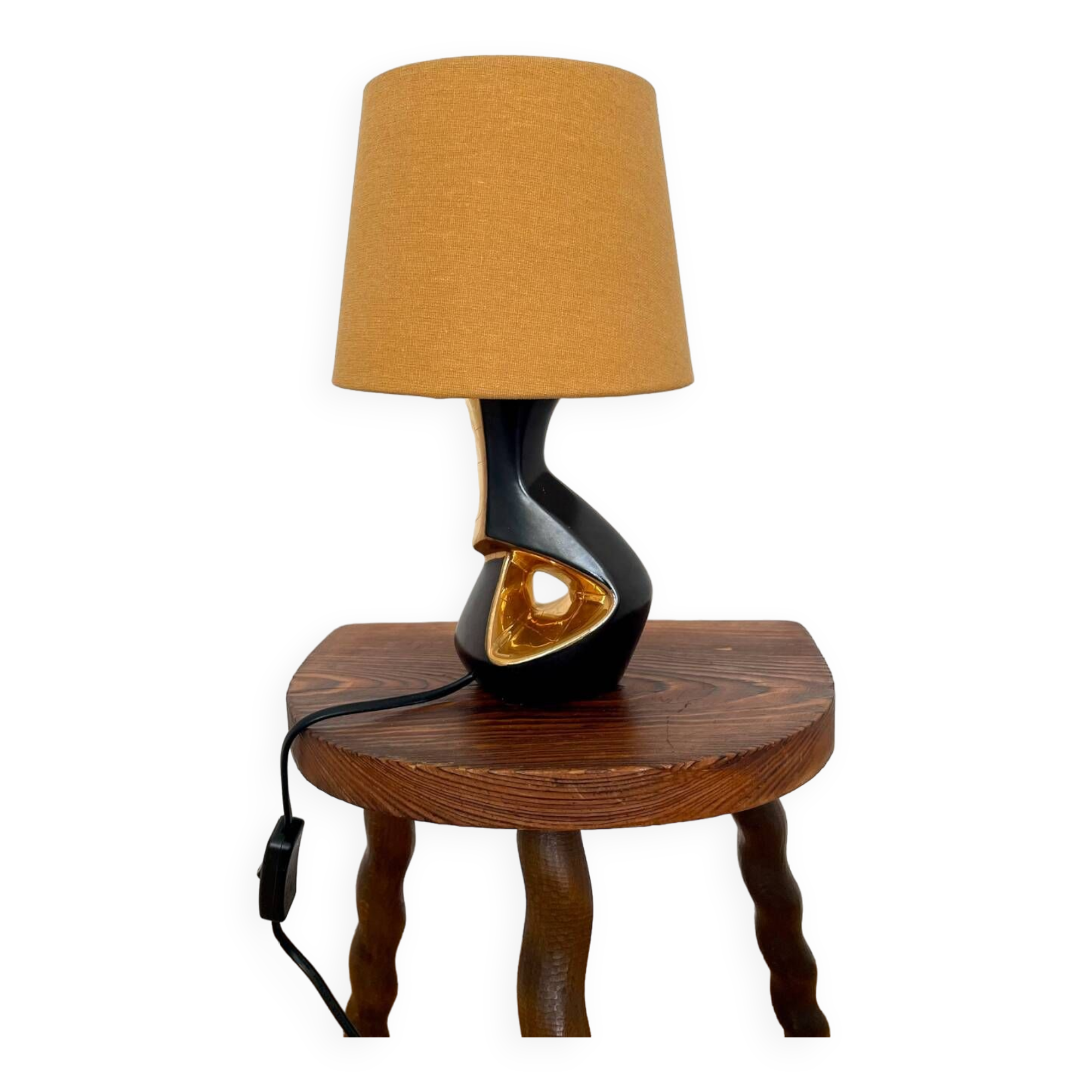 Vintage 50s black and gold ceramic lamp
