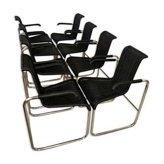 Set of 8 designer tubular chairs by Axel Bruchhäuser Tecta model D20 vintage
