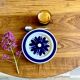 6 white vintage plates with blue flowers