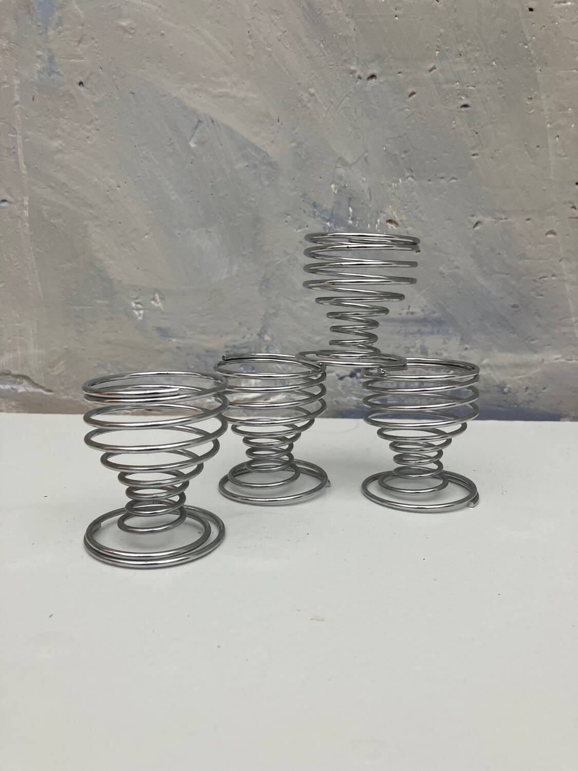 4 vintage stainless steel spiral egg cups from 1970