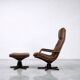 Vintage Mid-Century Danish Modern Leather Adjustable Easy Chair and Ottoman