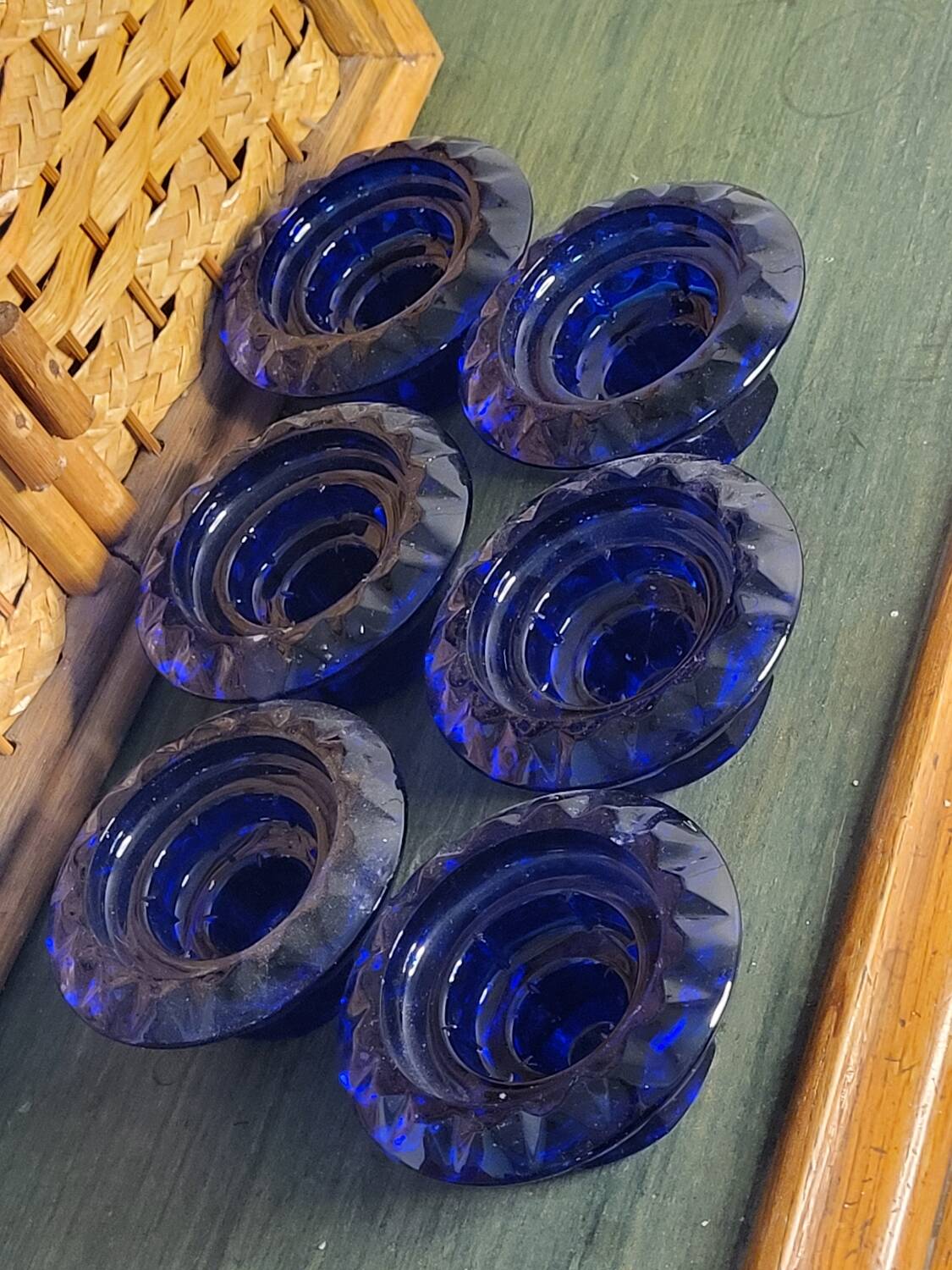 Navy blue candle holders