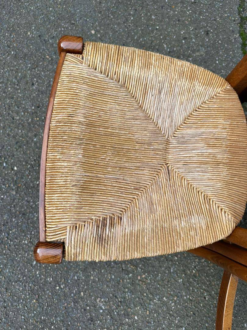 6 solid wood straw-seated Louis Philippe chairs, oak, 20th century.