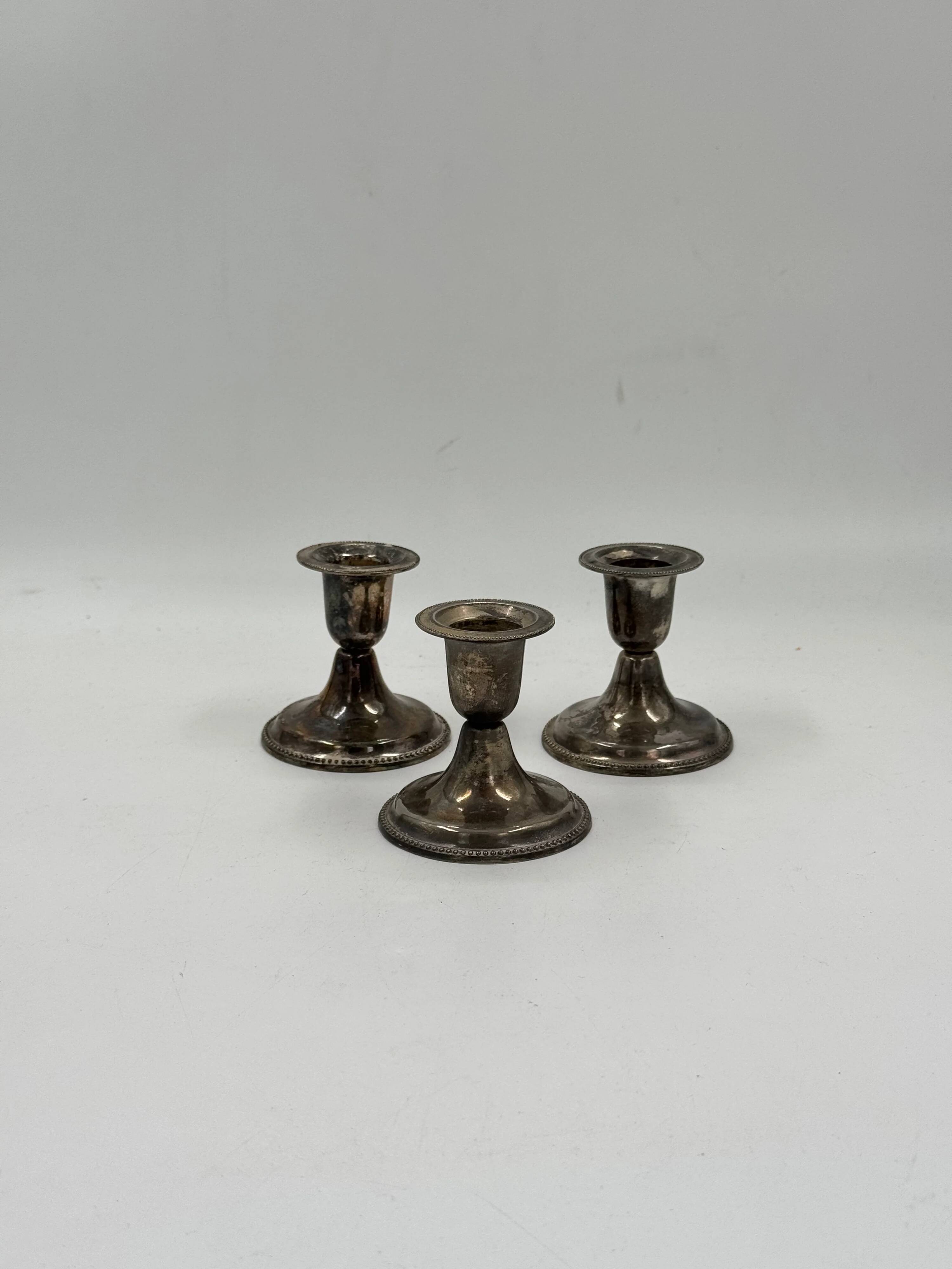 Set of 3 vintage silver-plated candle holders