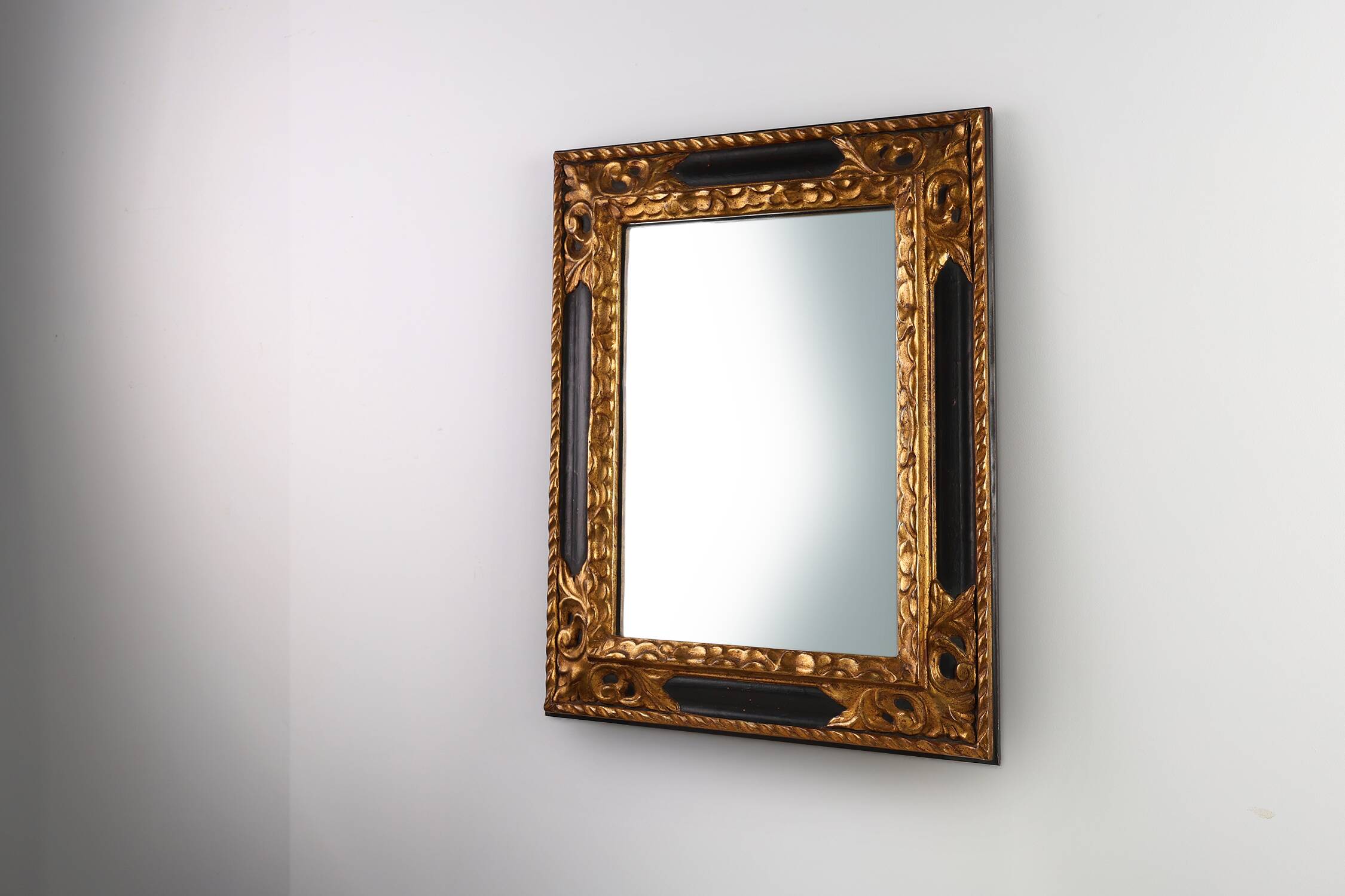 Carved Baroque Black and Giltwood Mirror, France 1850s