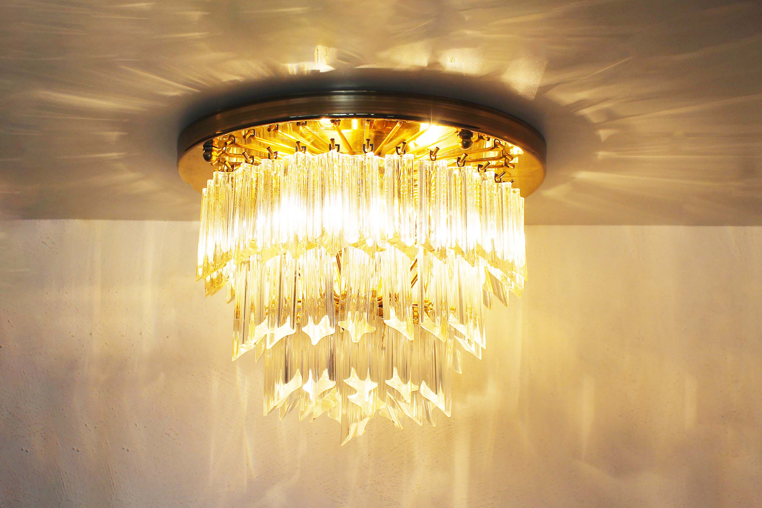 Incredible and large 'Triedri' flush mount light by Paolo Venini for Venini