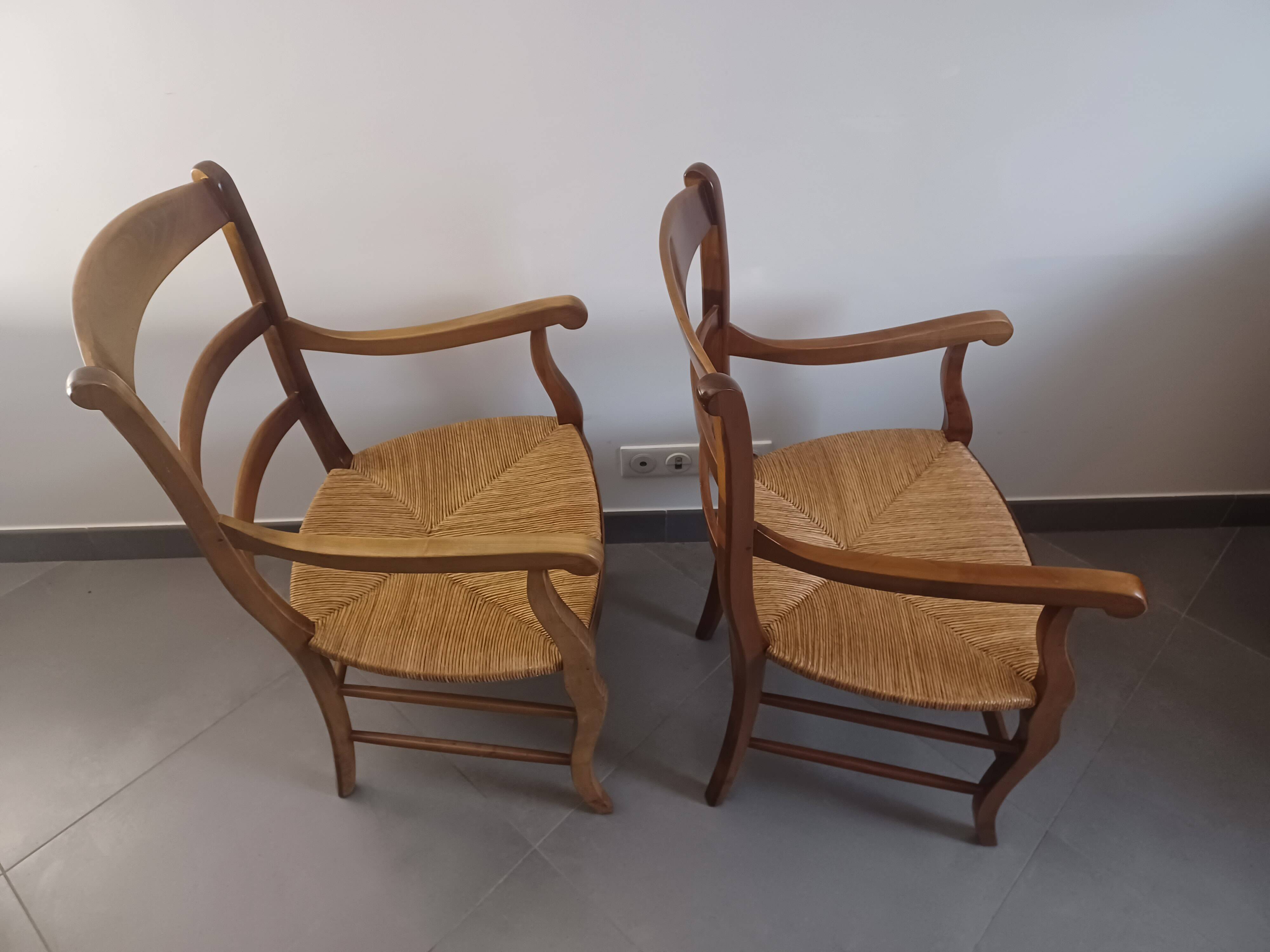 Pair of cherry wood armchairs